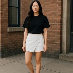 Black and White Wrap Skort with Asymmetrical Hem